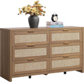 SICOTAS Rattan Dresser for Bedroom, 57" Wide 6 Drawer Dresser with Ample Storage, Dressers Large Chest of Drawers, Closet, Boho TV Stand for Bedroom (Reclaimed Caramel Oak, 1 Piece)