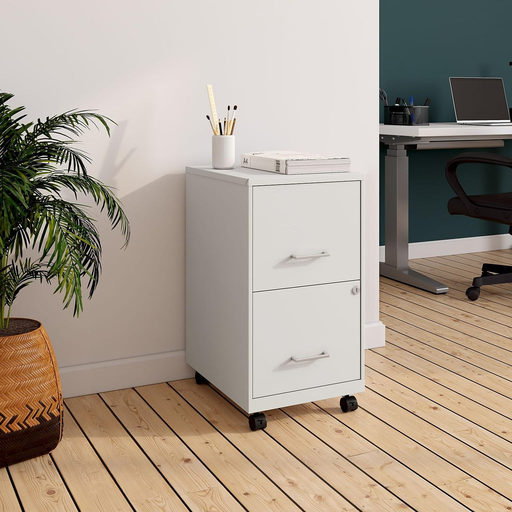 Staples 2-Drawer Vertical File Cabinet, Letter Size Documents, Lockable & Mobile, 18.9" D x 14.3" W x 26.3" H, White