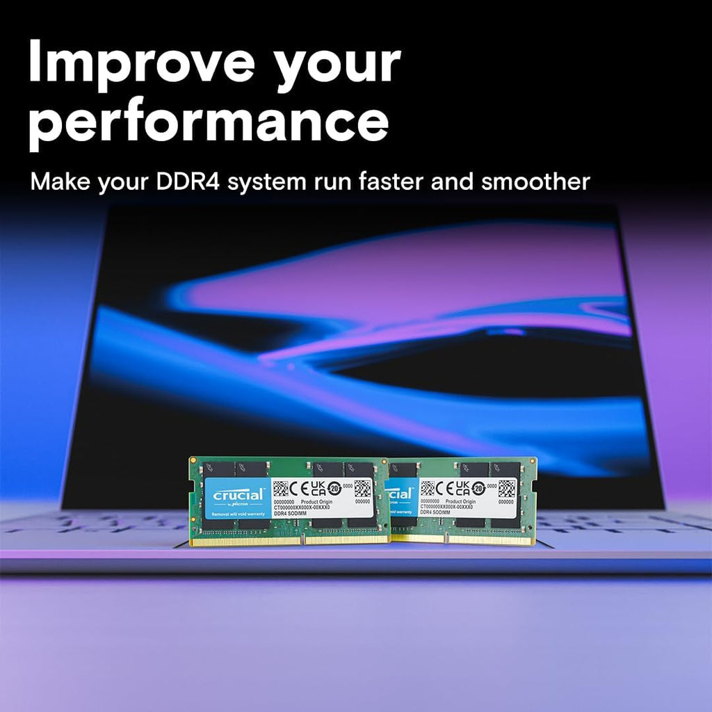 Crucial 32GB DDR4 RAM Kit (2x16GB), 3200MHz (PC4-25600) CL22 Laptop Memory, SODIMM 260-Pin, Downclockable to 2933/2666MHz, Compatible with 13th Gen Intel Core and AMD Ryzen 7000 - CT2K16G4SFRA32A