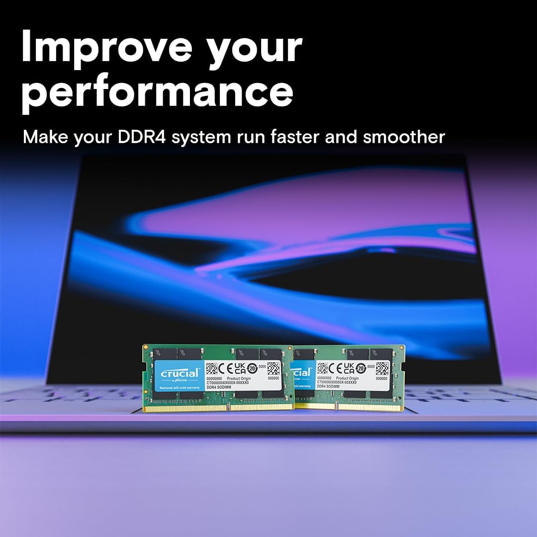 Crucial 32GB DDR4 RAM Kit (2x16GB), 3200MHz (PC4-25600) CL22 Laptop Memory, SODIMM 260-Pin, Downclockable to 2933/2666MHz, Compatible with 13th Gen Intel Core and AMD Ryzen 7000 - CT2K16G4SFRA32A