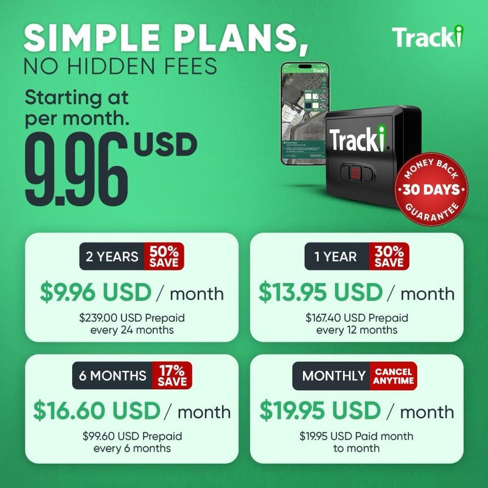 Tracki GPS Tracker for Vehicles – Real-Time 4G LTE Assets & Car Tracking Device with App, Magnetic Mount, Compact Design, Worldwide Coverage – iOS & Android (Tracker 2 Years Subscription Incl.)