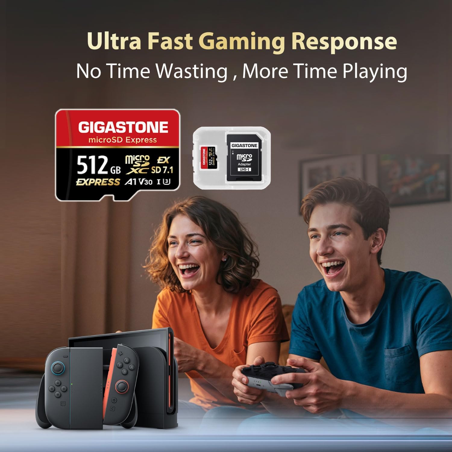 【Designed for Switch 2】 GIGASTONE 512GB microSD Express R/W 880/650MB/s SDXC Memory Card SD 2.0 3.0 5.0 7.1 UHS-I UHS-II, Action Camera Drone, V30 U3, SD Adapter 【5-Years Data Recovery】
