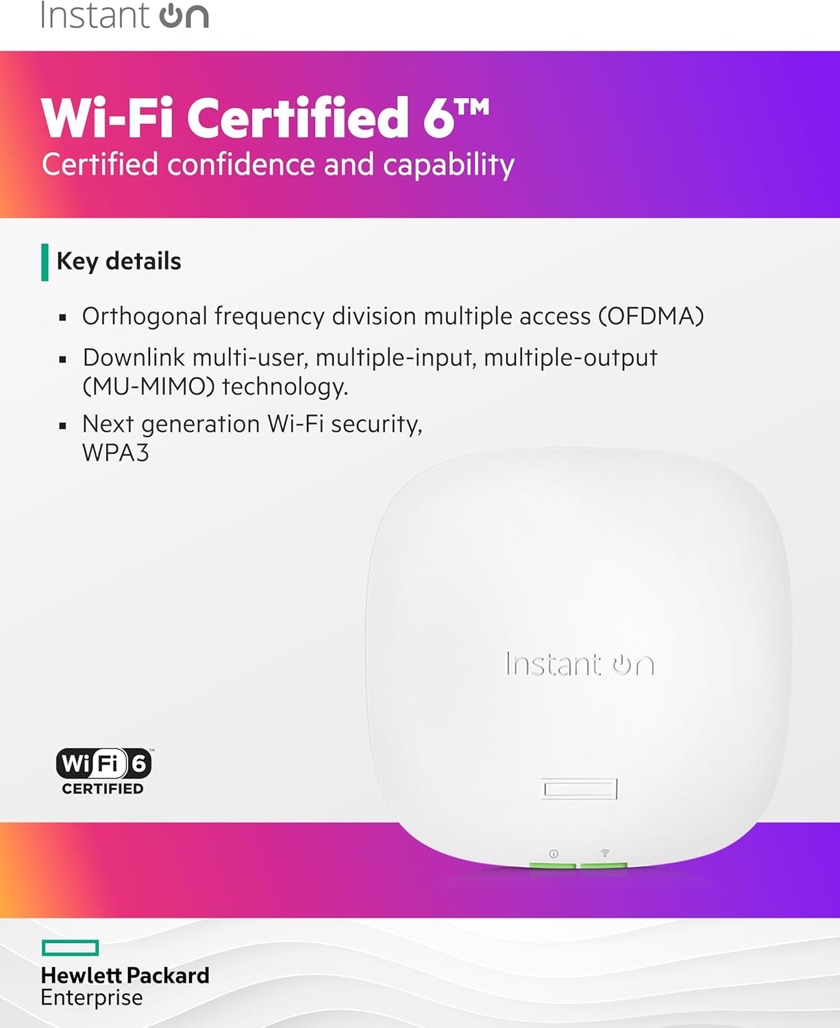 HPE Networking Instant On Access Point AP22 2x2 WiFi 6 Indoor Wireless Access Point | Long Range, Secure, Smart Mesh Support | Power Source Included | US Model (R6M49A)