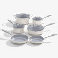 FELAMP Ceramic Nonstick Cookware Set, 10-Piece Non Toxic Pots and Pans Set with Glass Lids, PFOA-Free Healthy Kitchen Ware, Induction Compatible & Oven Safe, Easy Clean Dishwasher Safe - Cream White