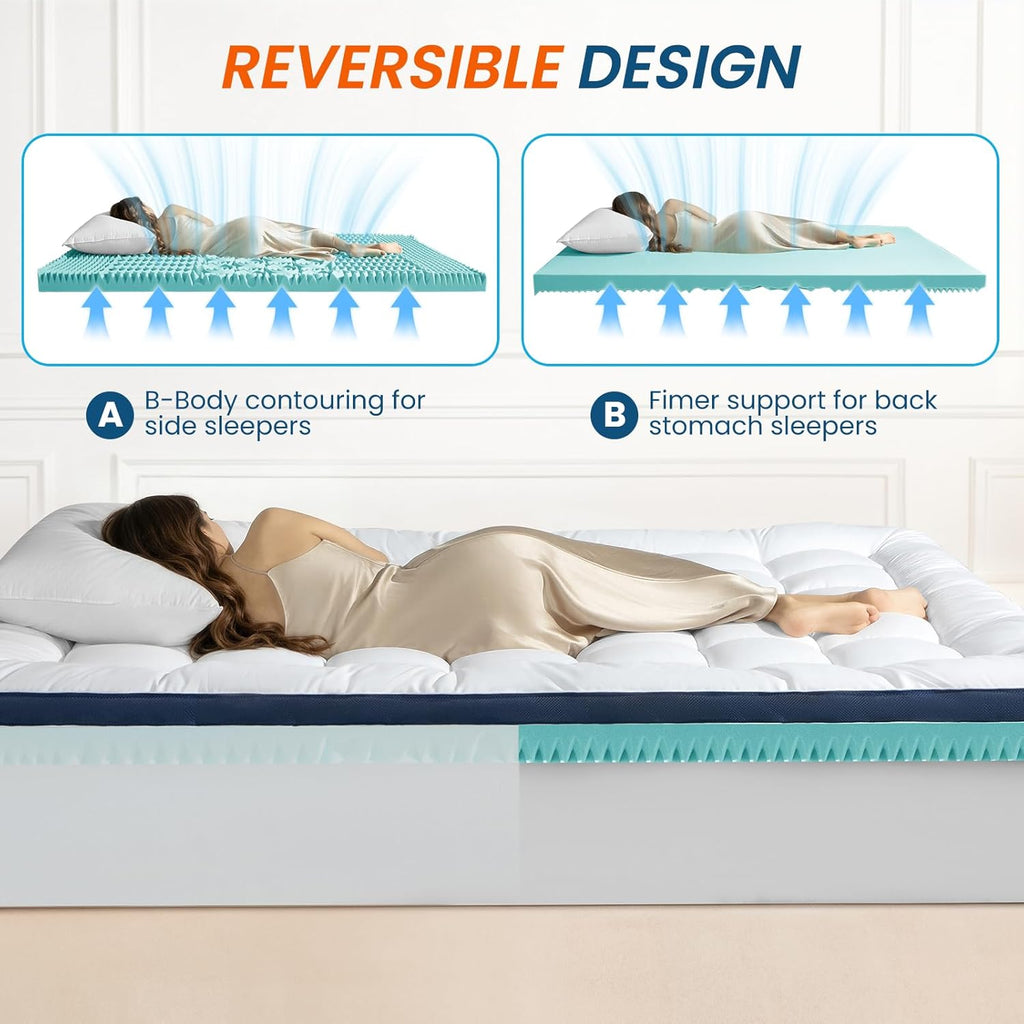 4 Inch Dual Layer Memory Foam Mattress Topper - 2 Inch 1000GSM Fluffy Soft Pillow Top Mattress Pad Cover and 2 Inch Cooling Gel Memory Foam for Back Pain Relief, with 8-21" Deep Pocket (Queen,60"x80")