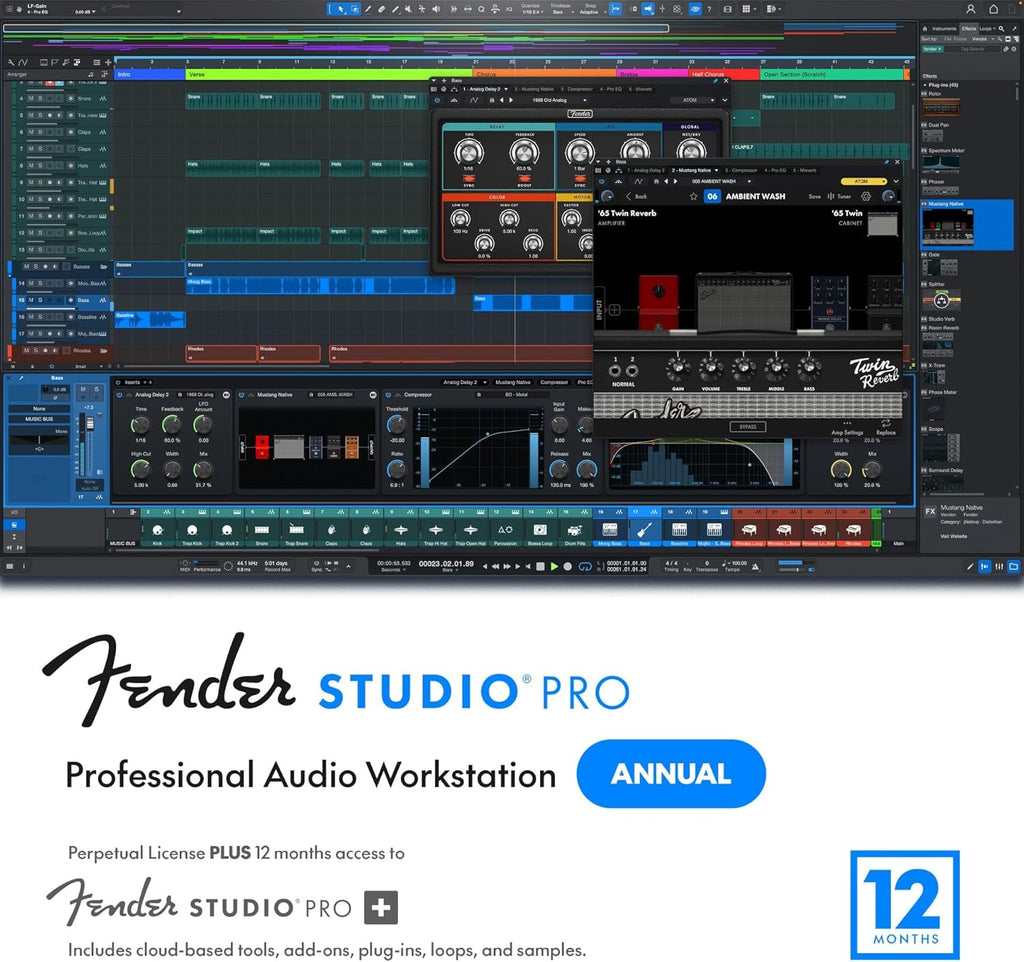 Fender Studio Pro 8 — Full Music Production Software, Digital Audio Workstation, Guitar Recording Software, Fender Amp Modeling, Audio-to-MIDI Tools, Mix & Master, Unlimited Tracks