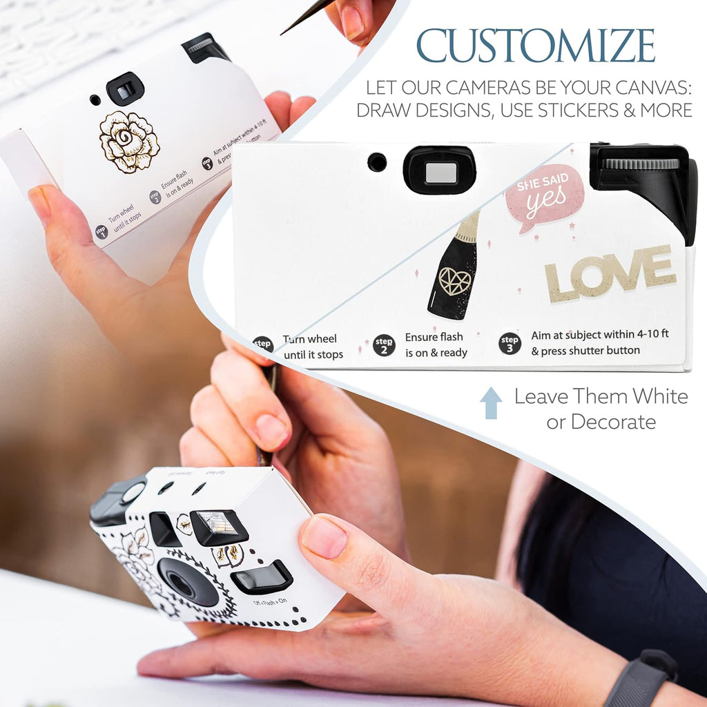 H&H Photo Supply White Disposable Cameras for Wedding (12 Pack) – Deluxe Disposable Camera Bulk Set Perfect for Weddings! – Includes Carrying Tote & Development Discount – USA-Made Film, 27 Photos