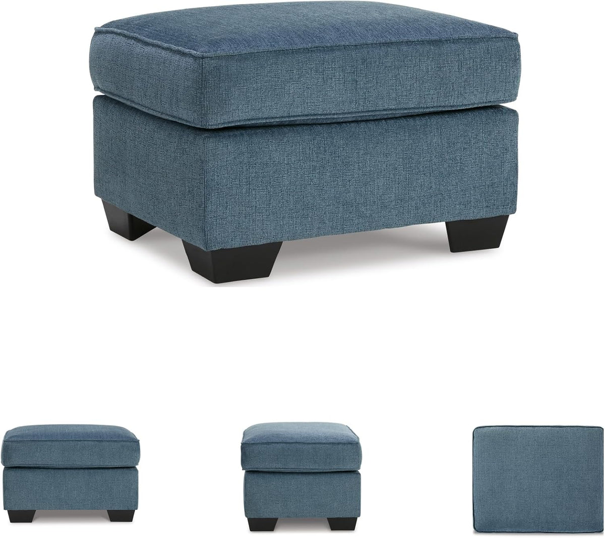 Signature Design by Ashley Cashton Contemporary Accent Ottoman with Faux Wood Finished Exposed Feet, Foam Cushion, Crosshatched Upholstery, 30" by 24", Blue