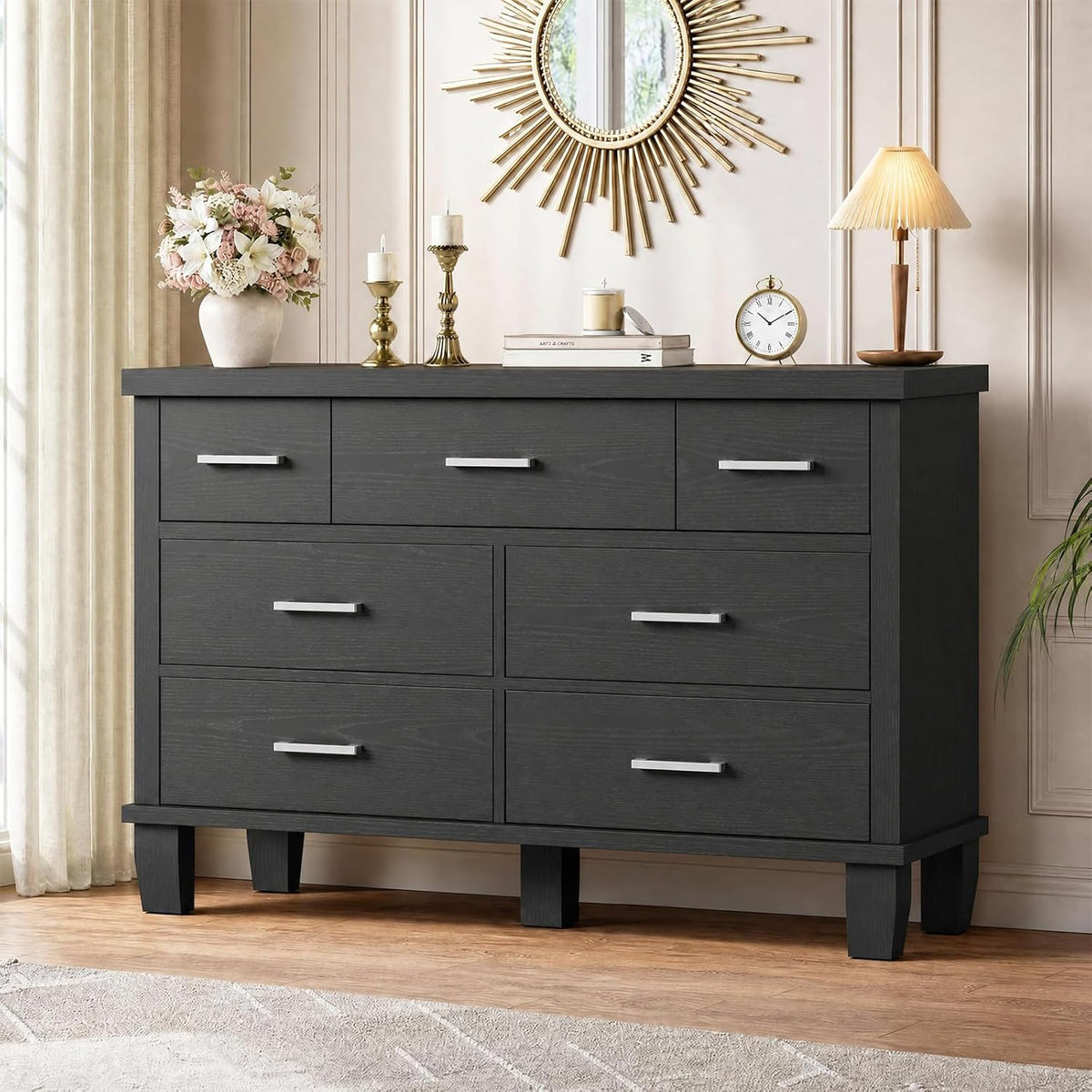 IDEALHOUSE Dresser for Bedroom with 7 Drawers, Storage Chest of Drawers with Metal Handle, Wooden Dresser Organizer for Living Room,Closet,Entryway,Nursery