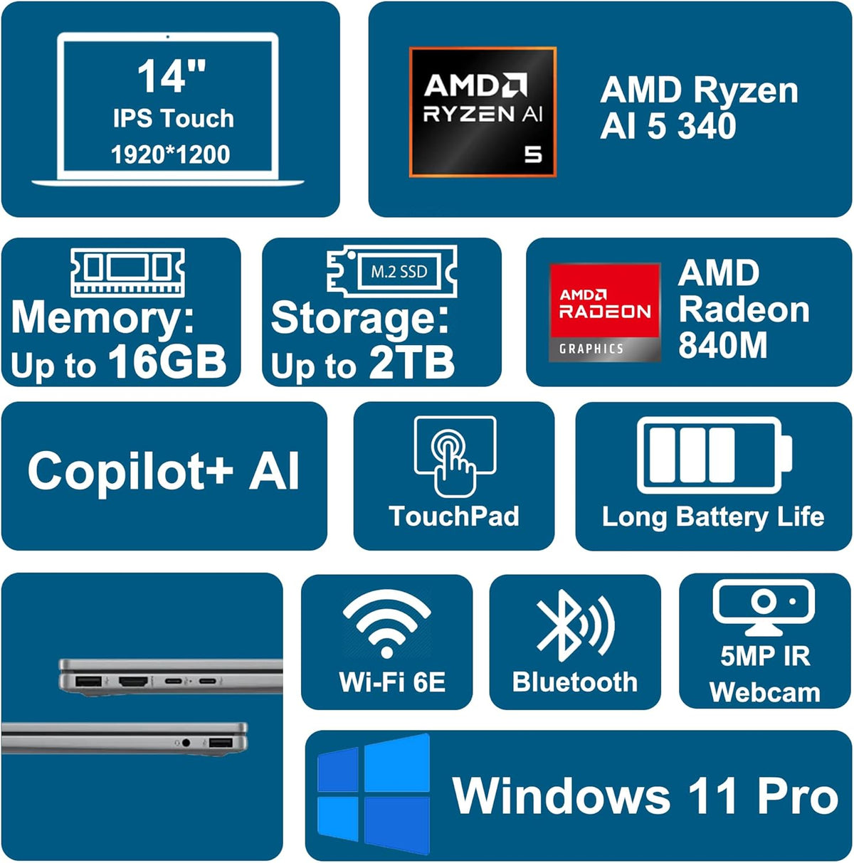 HP OmniBook X Flip 2-in-1 Laptop 14" WUXGA IPS Touch (400nits) AMD 6-core Ryzen AI 5 340 (Up to 50 Tops) 16GB RAM 512GB SSD for Creator Designer Business Professional Win11Pro ICP Hub