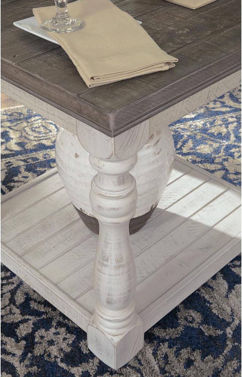 Signature Design by Ashley Havalance Farmhouse Rectangular End Table, Floor Shelf, Wood, 26" W x 24.13" D x 24" H, Vintage Gray & White with Weathered Finish