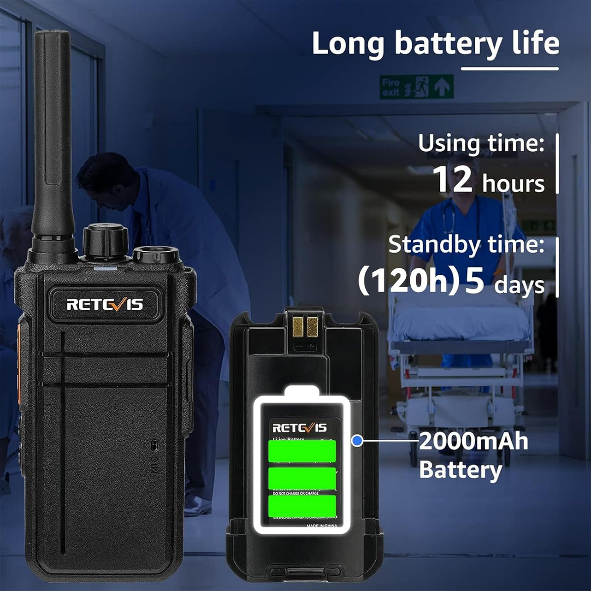 Retevis RB37 Bluetooth Walkie Talkies, Bluetooth Two Way Radio with Wireless Earpiece, Flashlight, 2000 mAh&120h Standby, Type-C, 9-Level VOX&Squelch, for School Hospital Retail Manufacture (4 Pack)