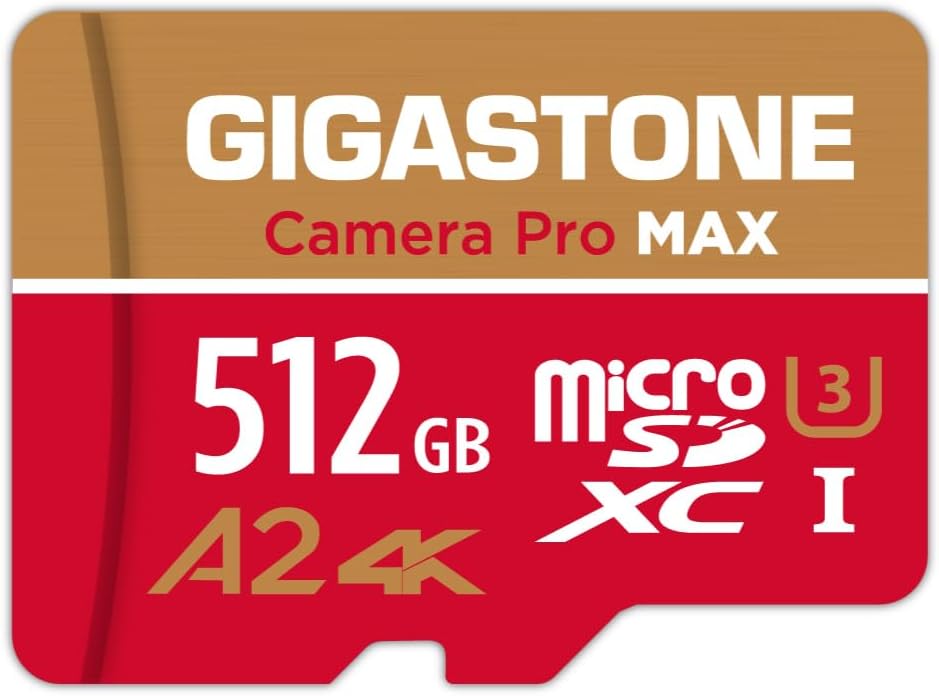 【5-Years Data Recovery】 GIGASTONE 512GB Micro SD Card, 4K Camera Pro MAX, Compatible with Gopro, Dash Cam, DJI, Drone, Security Camera, Speed Up to 170MB/s, UHS-I A2 4K U3 C10, with Adapter