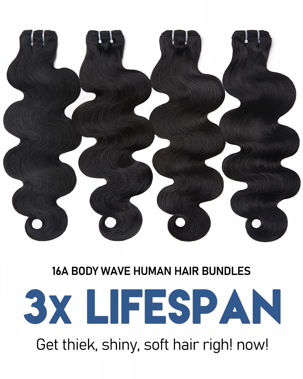 Lucklady 16A Raw Bundles Human Hair Body Wave, 4 Bundles 18 20 22 24 Inch Body Wave Bundles Human Hair, Triple Lifespan Virgin Remy hair
