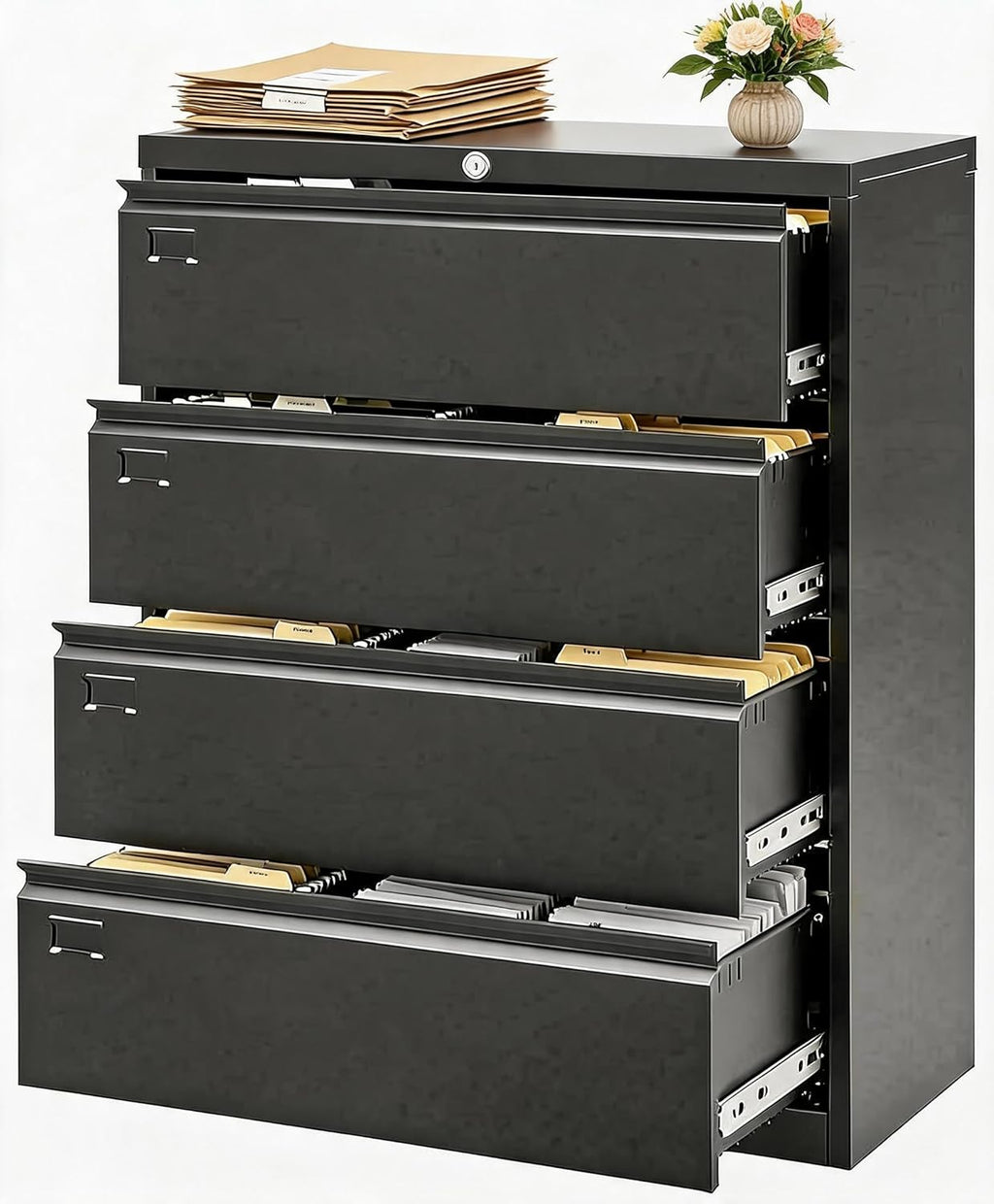 4-Drawer Metal File Cabinet with Lock, Lateral Filing Cabinet for Letter/Legal/A4 Size Documents, Heavy Duty Lockable File Storage Cabinet for Home Office