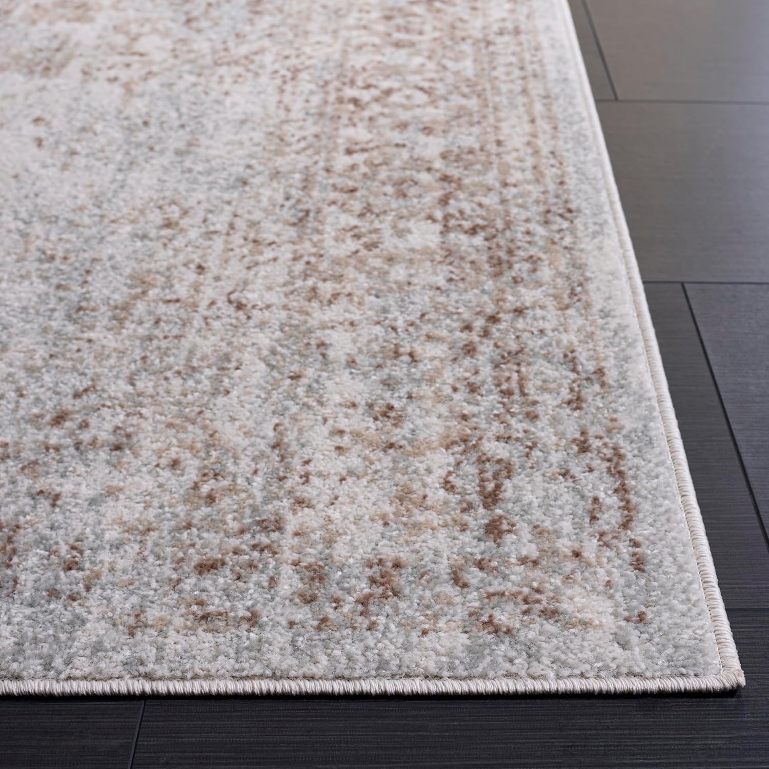 SAFAVIEH Evoke Collection Area Rug - 9' Square, Ivory & Taupe, Distressed Design, Non-Shedding & Easy to Clean, Ideal for Living Room, Bedroom, Dining Space (EVK256E)