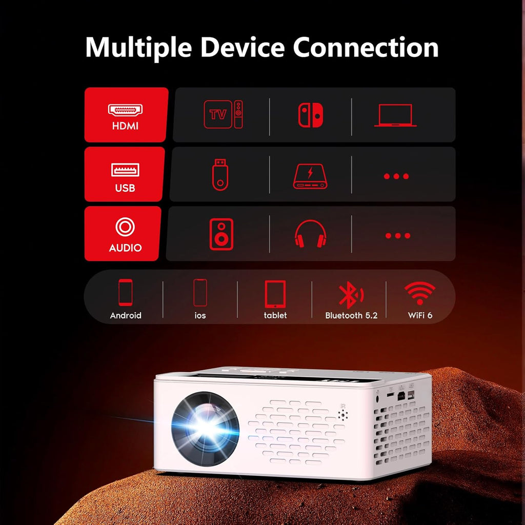 TMY 1080P Full HD Portable Mini Projector, Bluetooth Movie Projector, Compatible with TV Stick/Smartphone/PC/Game Console/HDMI/USB, Indoor & Outdoor Use, Built in Netflix app