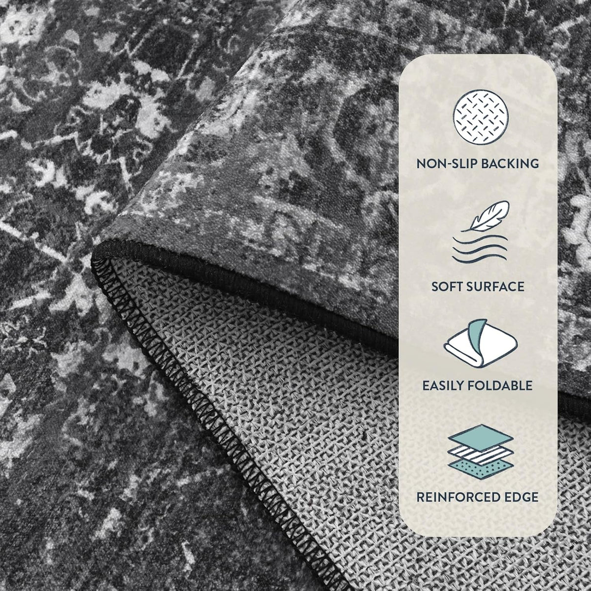 Lahome Margot Area Rugs 9x12 Living Room Soft Large Rugs for Bedroom, Boho Black Dining Room Rug, Distressed Non Slip Low Pile Carpet for Indoor Home Office(9'x12', Black/Grey)