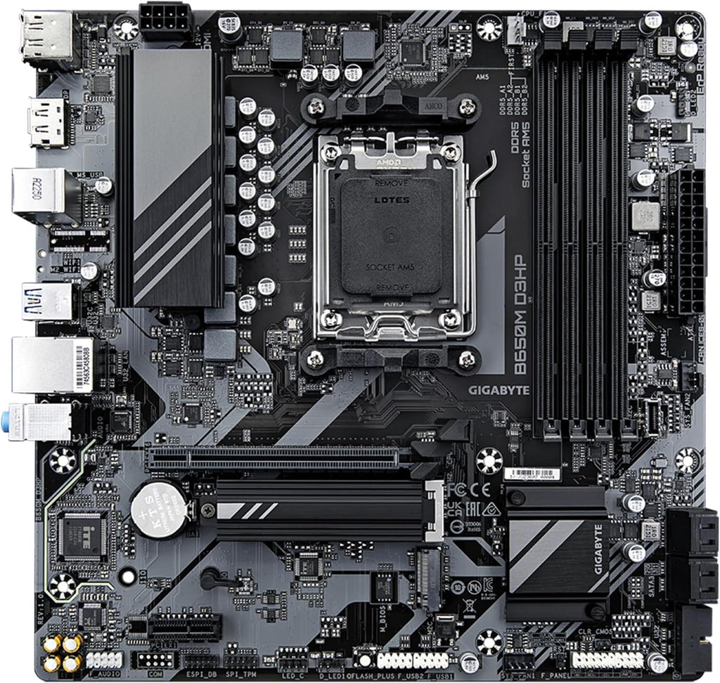GIGABYTE B650M D3HP AMD AM5 mATX Motherboard, Support Ryzen 9000/8000/7000 Series, DDR5, 5+2+2 Power Phase, 2X M.2, PCIe 4.0, USB-C 3.2 Gen 1, 2.5 GbE, EZ-Latch, Q-Flash, RGB Fusion