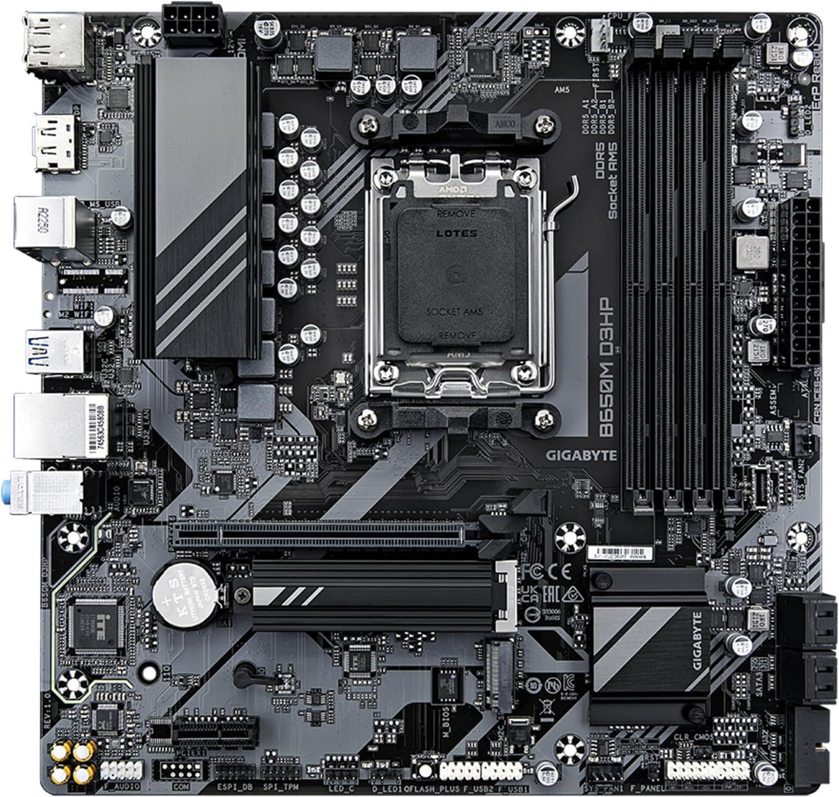 GIGABYTE B650M D3HP AMD AM5 mATX Motherboard, Support Ryzen 9000/8000/7000 Series, DDR5, 5+2+2 Power Phase, 2X M.2, PCIe 4.0, USB-C 3.2 Gen 1, 2.5 GbE, EZ-Latch, Q-Flash, RGB Fusion