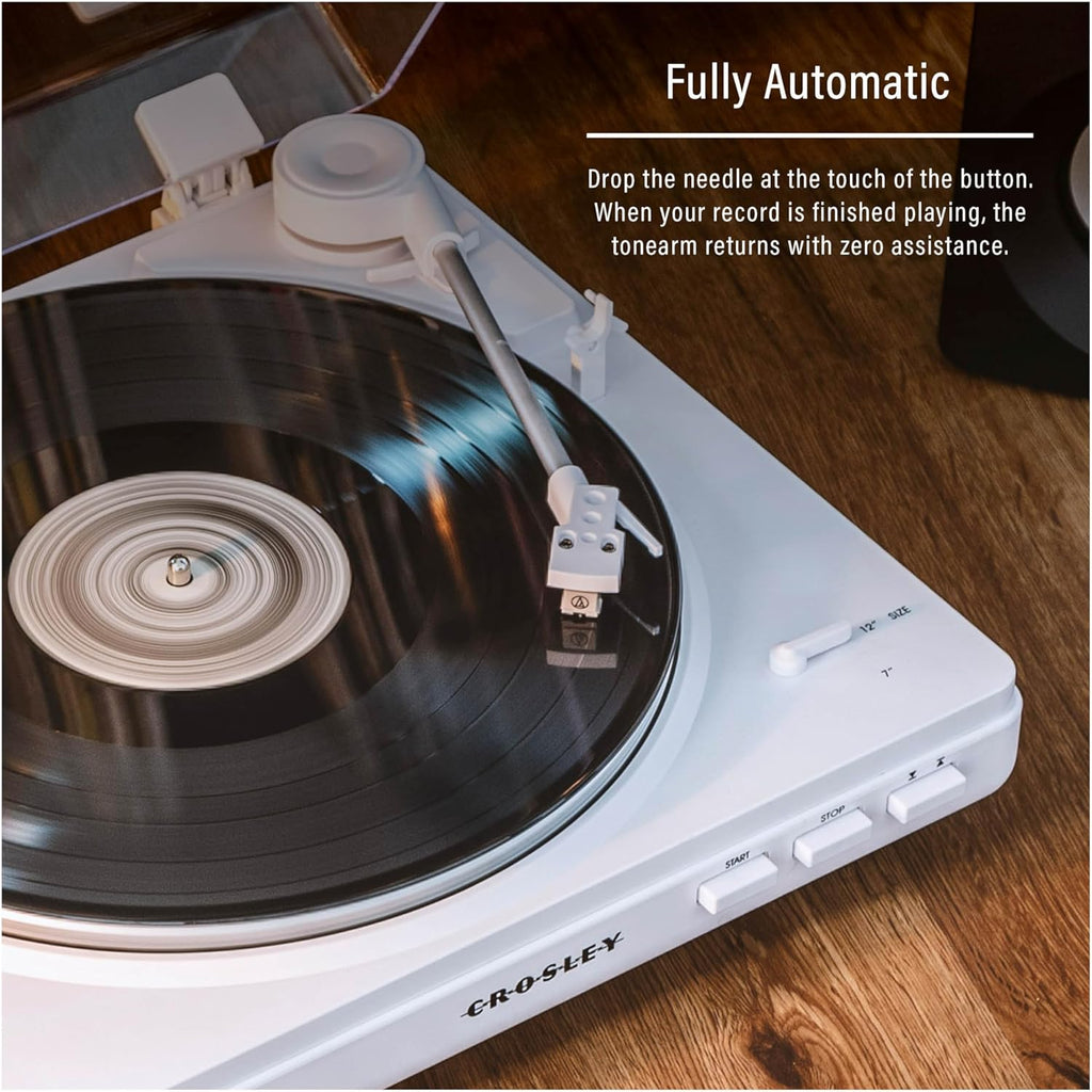 Crosley KT400A-WH Fully Automatic Bluetooth 2-Speed Turntable Record Player with S100A Stereo Speakers, White