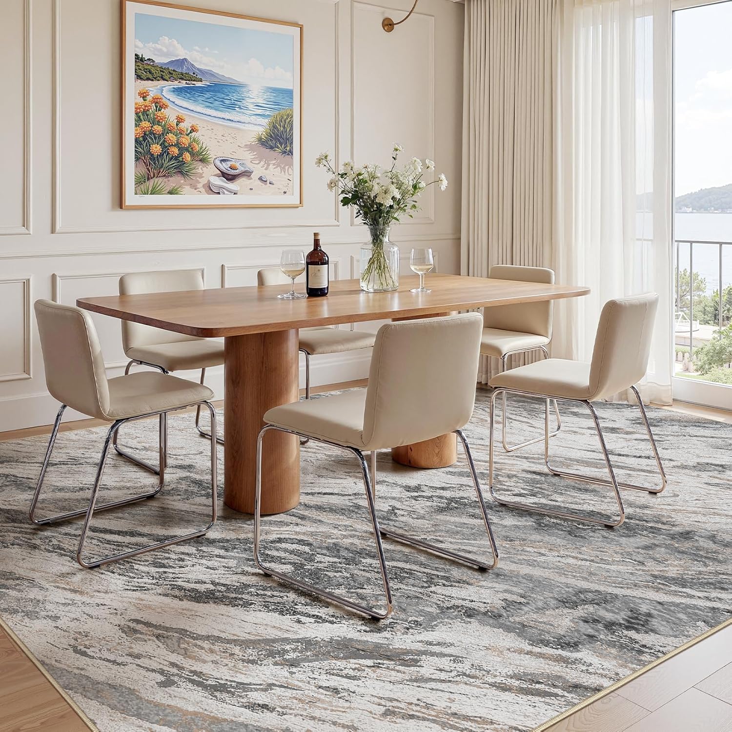 Area Rugs for Living Room: 9X12 Abstract Washable Rug Modern Neutral Large Soft Stain Resistant Non-Slip for Bedroom Dining Room Indoor Home Office Carpet - Taupe