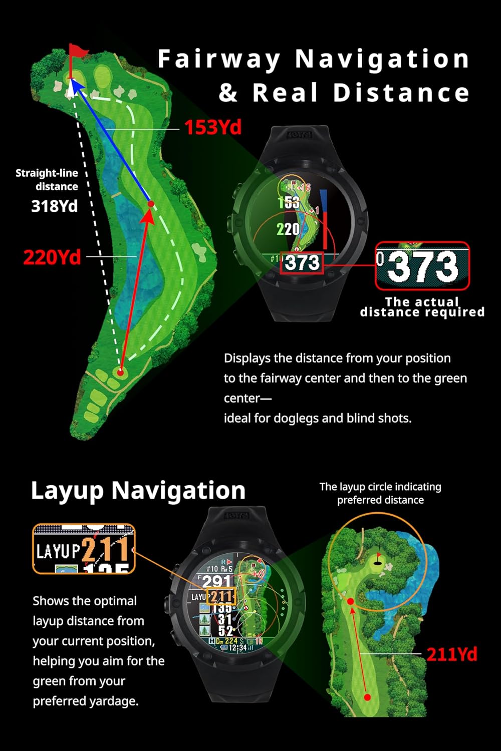 Golf GPS Watch, Shot Navi Evolve PRO Touch - 1.4in Touch Panel, Dynamic Green Heatmap, Auto Measure, 8hr GPS, IPX7 Waterproof, 60,000 Courses, Made in Japan (Black)