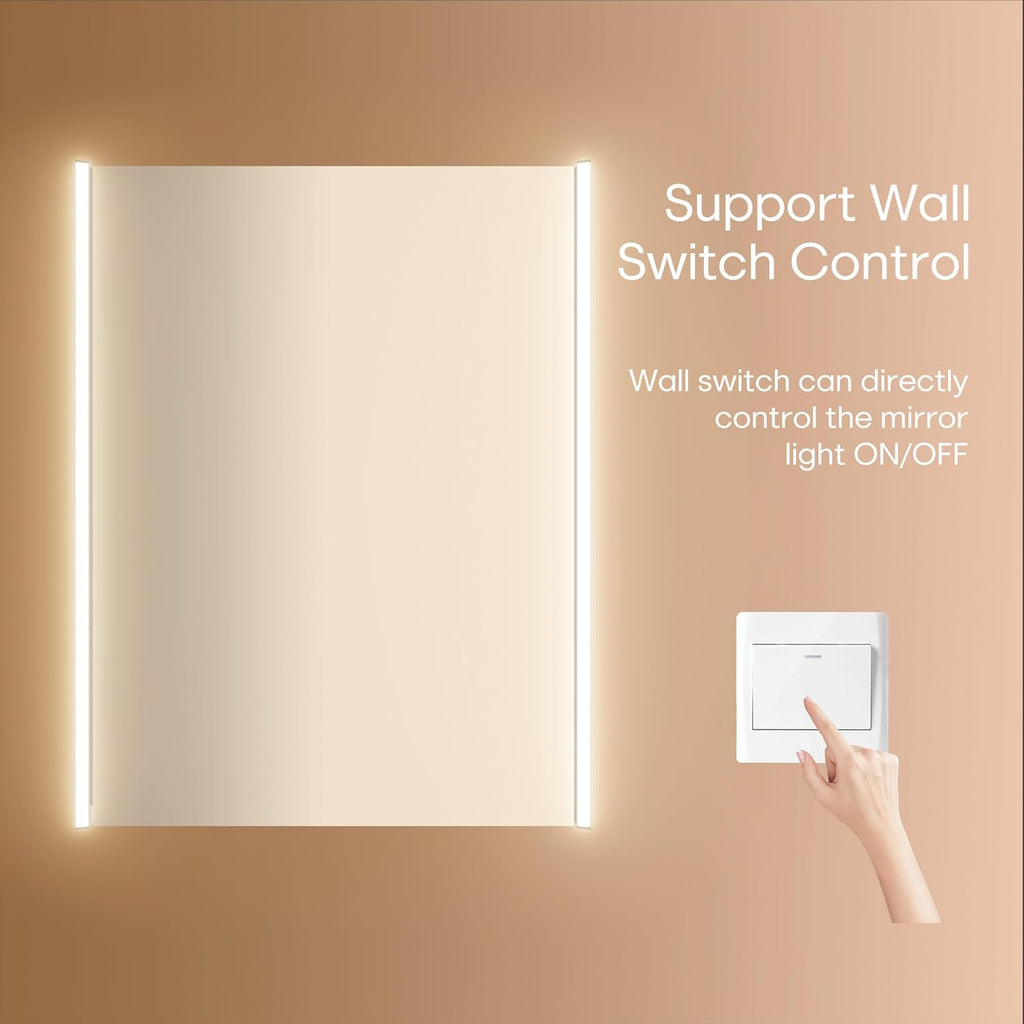 30 x 23-1/4 Inch LED Lighted Medicine Cabinet with Mirror, Moisture-Resistant Wood, Stepless Dimmable, 3000K/5500K, Adjustable Shelf, Flat-Pack Design – Assembly Required, Oak
