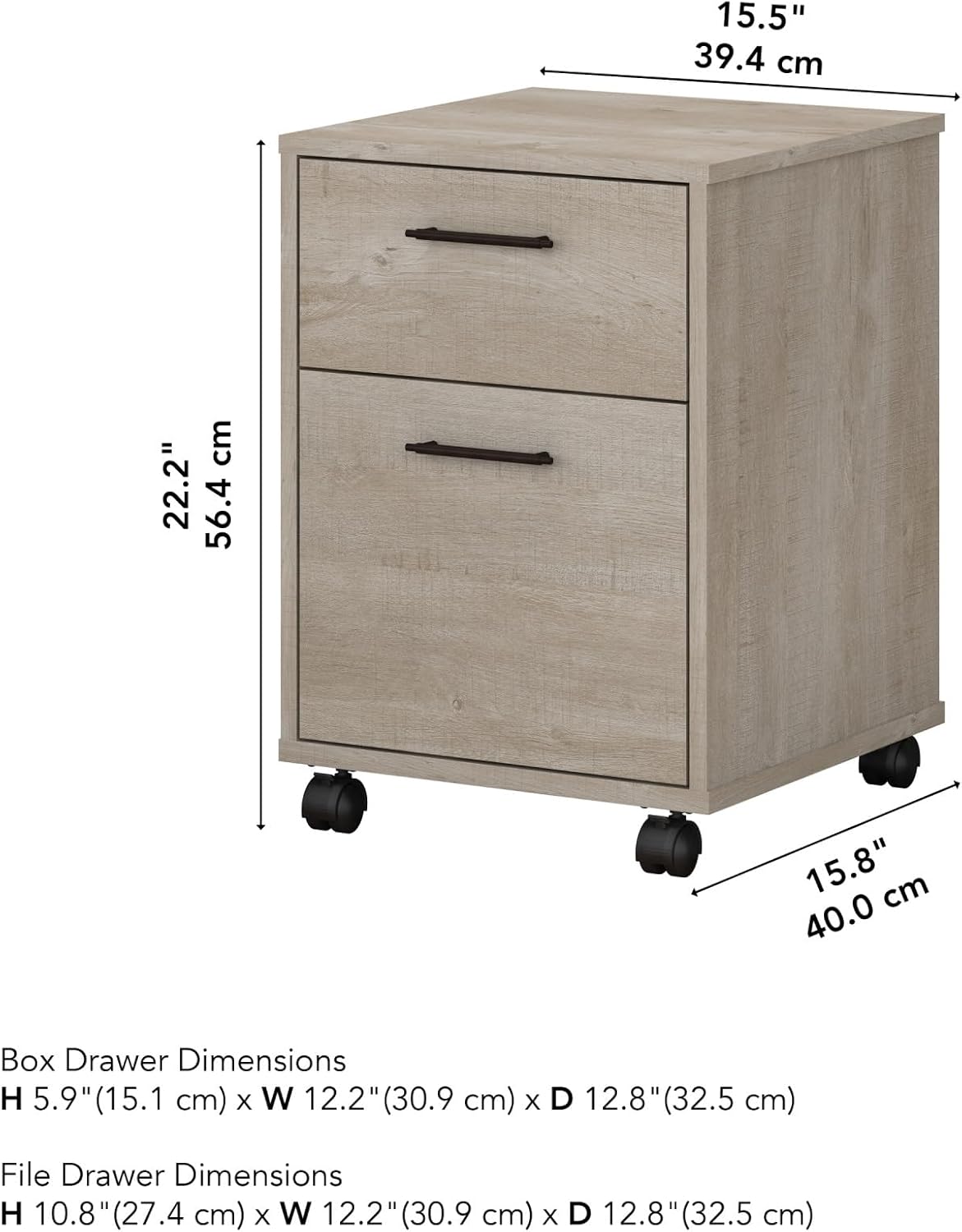 Bush Home Key West 2 Drawer Mobile File Cabinet, Rolling File Cabinet for Home Office