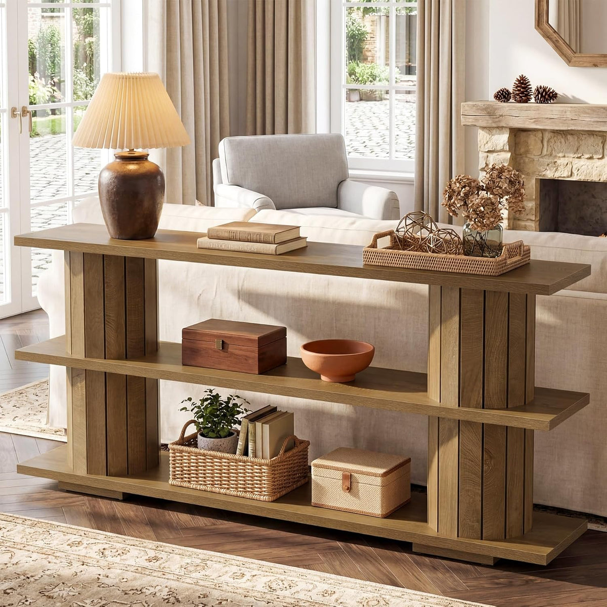 Tribesigns Console Table with Storage, 62.9-Inch Long Narrow Entryway Sofa Table 3-Tier Shelves for Living Room Hallway Entrance