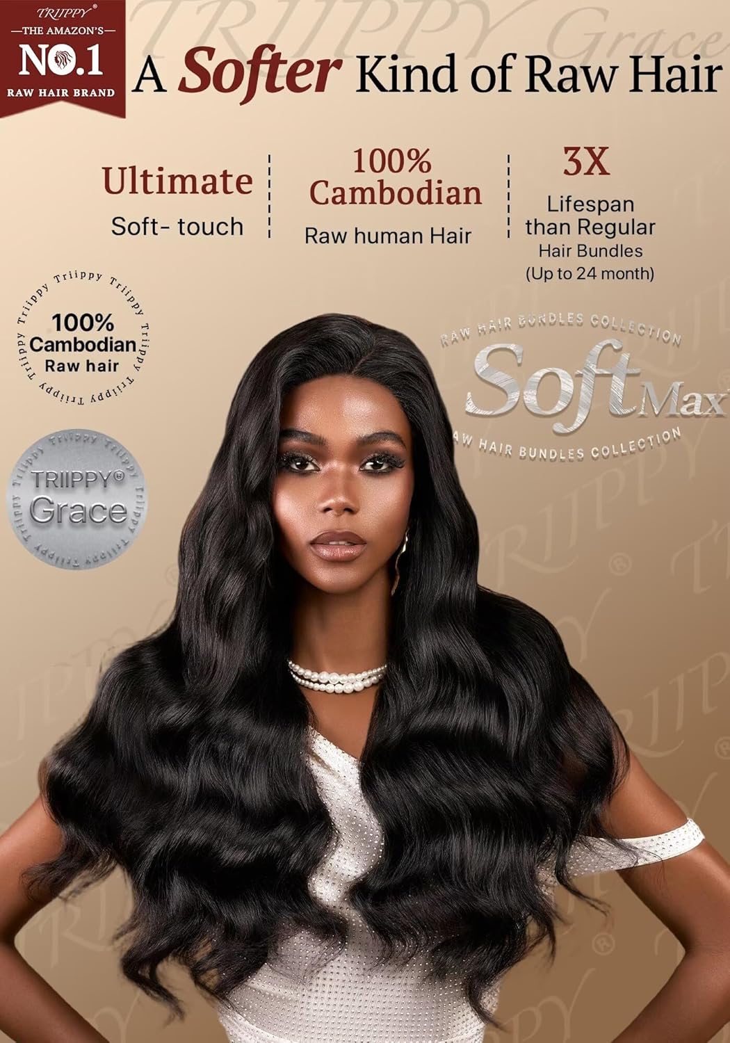 TRIIPPY Body Wave Bundles Human Hair,100% SoftMAX Raw Cambodian Hair Wavy 3 Bundles,Triple The Lifespan Over Regular Virgin Hair Bundle,No.1 Raw Hair Brand On Amazon(16 18 20 Inches,Natural Color)