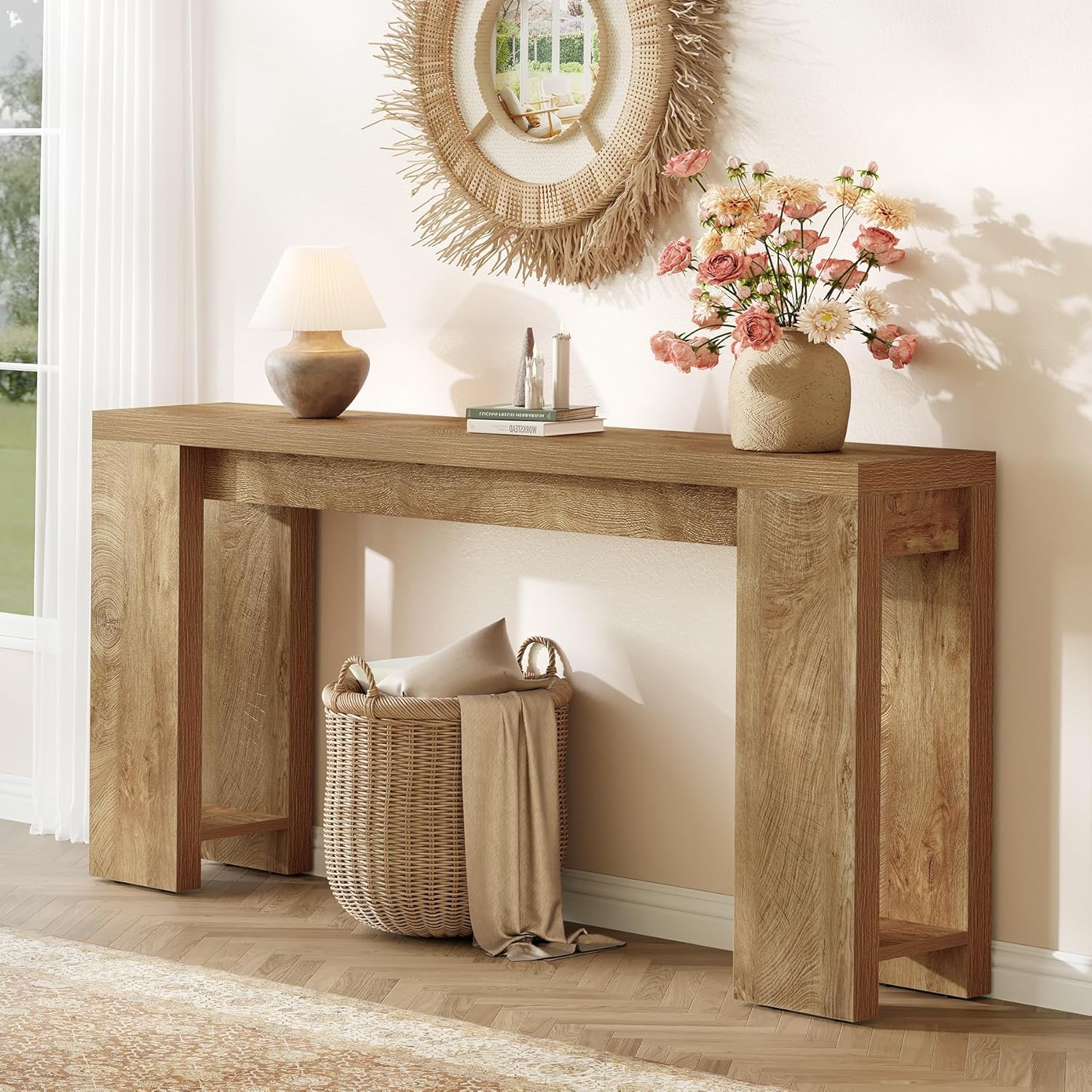 LITTLE TREE 70.9-Inch Long Console Table, Narrow Sofa Table Behind the Couch, Farmhouse Console Table for Living Room, Entryway, Hallway