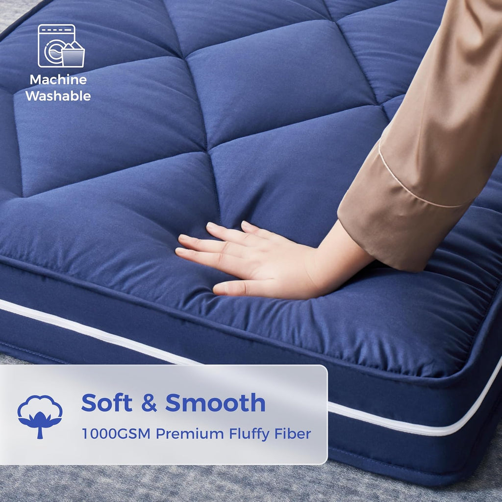 Jamdok 4Inch Floor Mattress,3 Layer Structure Cot Mattress Topper,Gel Memory Foam Futon Mattress,Removable Thickened Cover,Portable Roll Up Sleep Pad (Blue, 72X24)