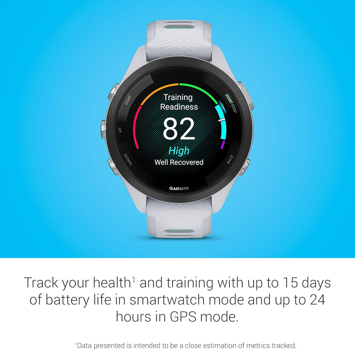 Garmin Forerunner 265S Running Smartwatch, Colorful AMOLED Display, Training Metrics and Recovery Insights, Whitestone and Neo Tropic