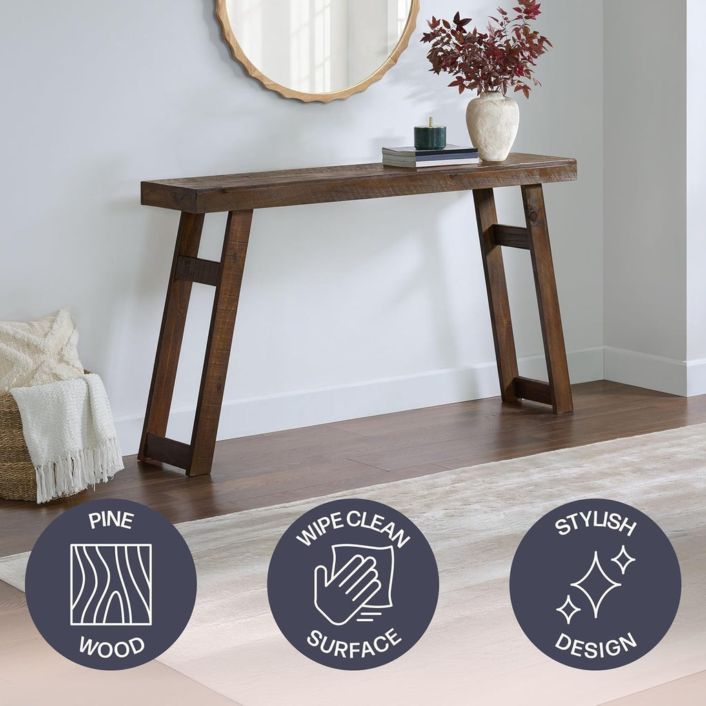 Alaterre Furniture Lawas Solid Wood Console Table - 56 Inch Modern Farmhouse Entryway Table - Easy Assembly Living Room Furniture for Behind The Couch, Entryway, or Hallway (Brown)