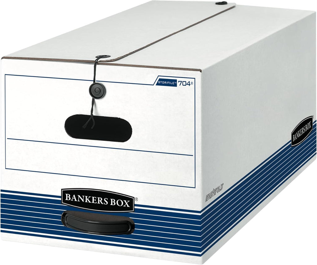 Bankers Box 12-Pack Medium-Duty String & Button File Storage Box, FastFold Assembly, Letter, STOR/FILE, (00704)