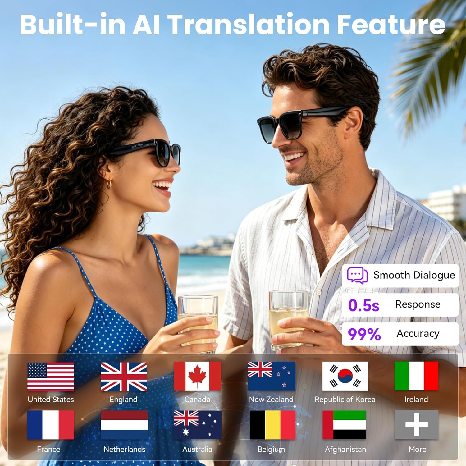 Hwagol Smart Glasses with Camera, 8MP HD Photo and Video Recording,AI Glasses with Real-Time Translation/Object Recognition/AI Voice Q&A/Recording, Calls and Music,UV & Blue Light Protection