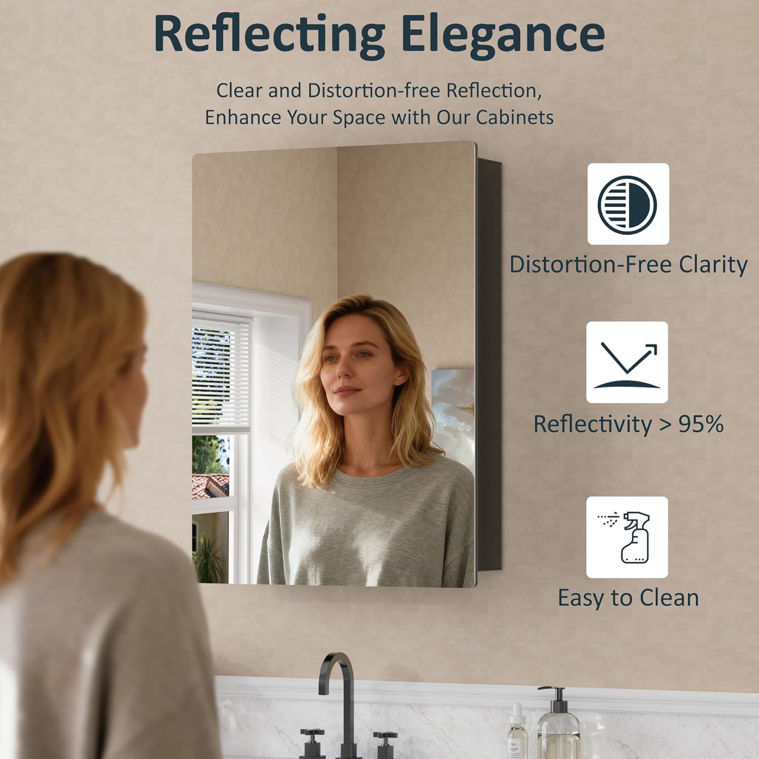 14”x24” Wall Mounted Medicine Cabinet with Mirror, 13.1” x 21.1” Recessed Bathroom Cabinets for Storage, Adjustable Tempered Glass Shelves, Soft-close DTC Hinges, HD Reflection, Pre-assembled, Black