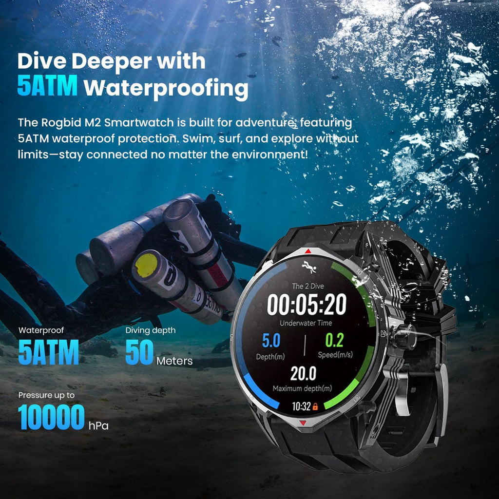 Rogbid M2 Active Running GPS Smart Watch for Men GPS Running Watch with Daily Offline Map AMOLED Display AI Voice Waterproof Smartwatches Heart Rate Sleep Monitor Fitness Tracker with Android iOS