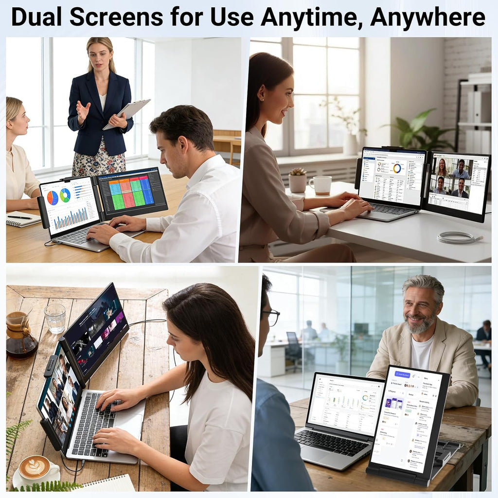 Laptop Screen Extender 14.1" 1080P IPS, Dual Screen Portable Monitor for Laptop 13-17.3", Plug & Play Monitor Extender with USB-C/HDMI, Travel Monitor for Work & Home Office Mac/Windows/Chrome/Android
