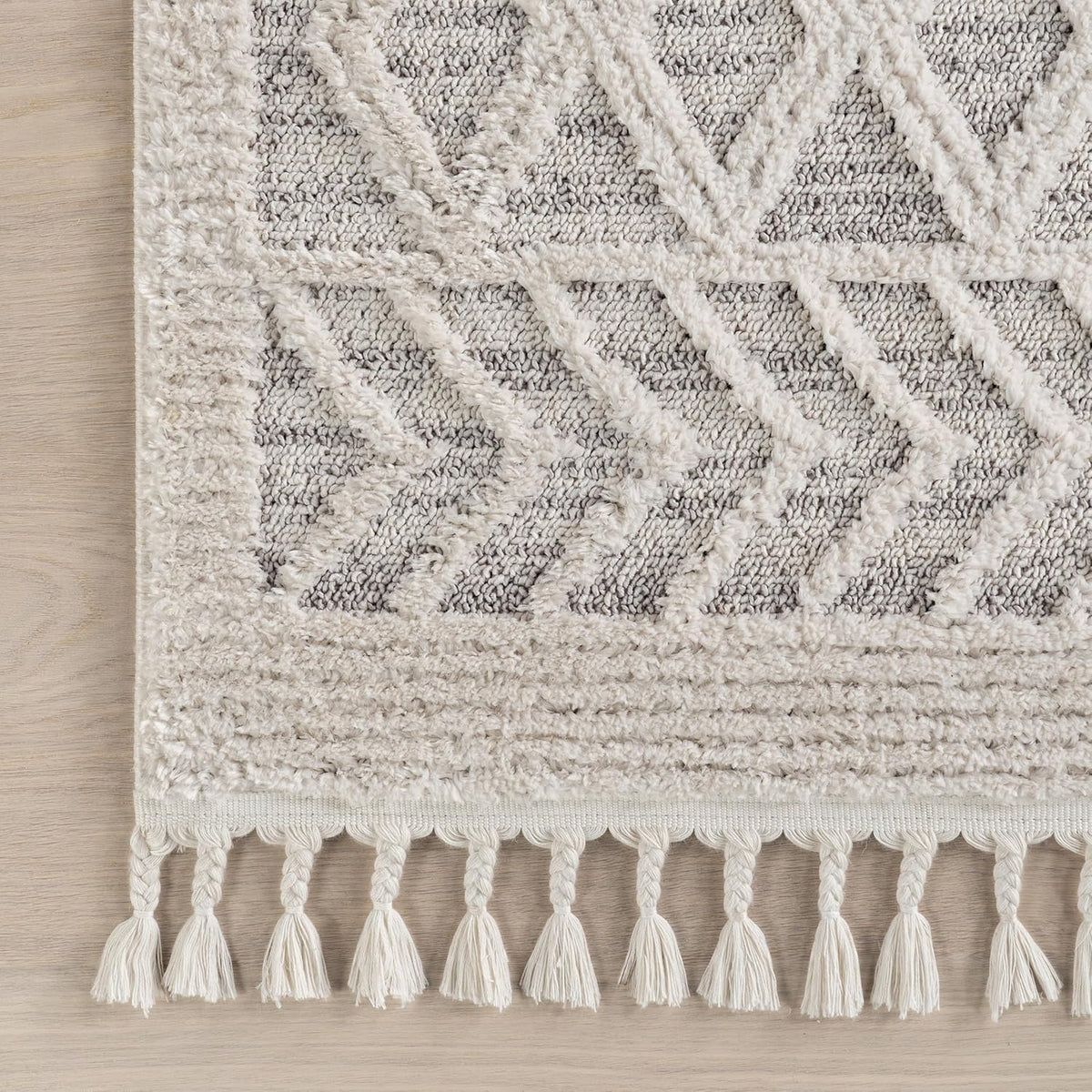 nuLOOM 9x12 Ansley Moroccan Tassel Area Rug, Light Grey, High-Low Textured Bohemian Design, Plush High Pile, Stain Resistant, For Bedroom, Living Room, Hallway, Entryway