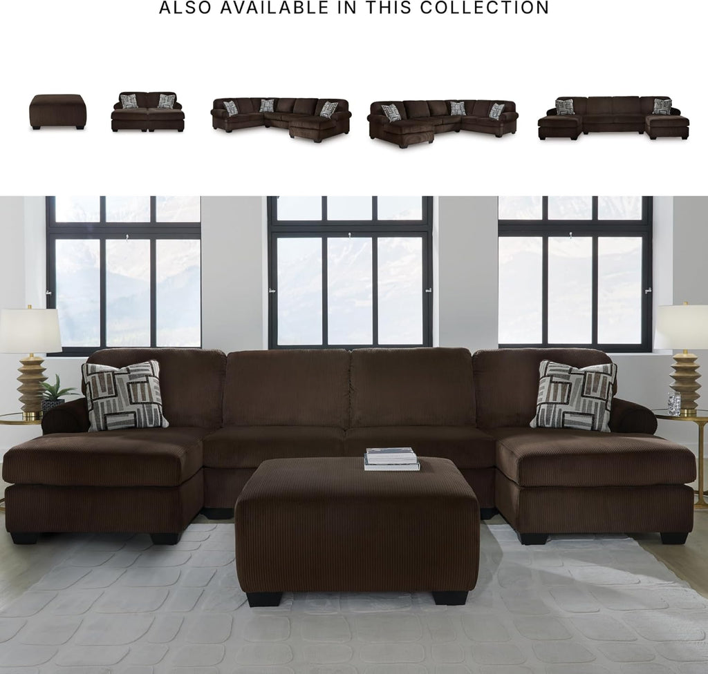 Signature Design by Ashley Firescrest Transitional Upholstered Oversized Accent Ottoman with Textured Stripe Pattern, Dark Brown