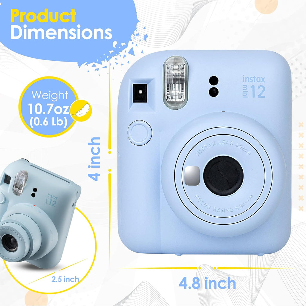 Fujifilm Instax Mini 12 Instant Camera Clay White and Fuji Film Value Pack (60 Sheets) Bundle with Sturdy Tiger Accessories, Carrying Case, Photo Album 64 Pockets