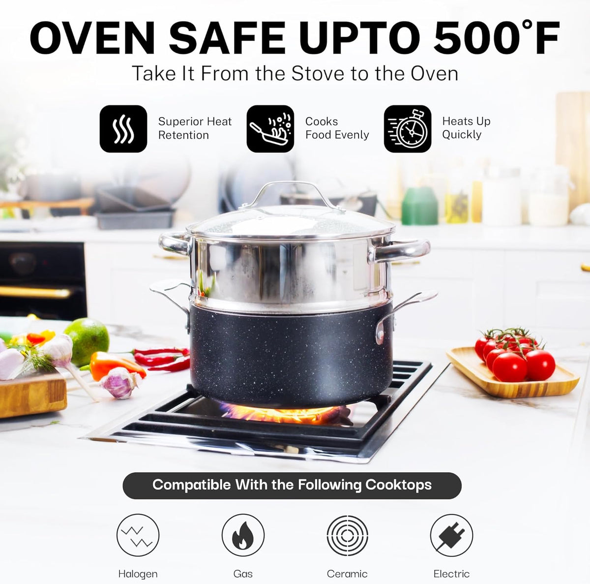 Granitestone 20 Pc Pots and Pans Set Nonstick Kitchen Cookware Set with Frying Pan, Bakeware & Steamer, Diamond Infused, Non Toxic PFOA PFOS Free, Metal Utensil Safe, Oven & Dishwasher Safe, Black