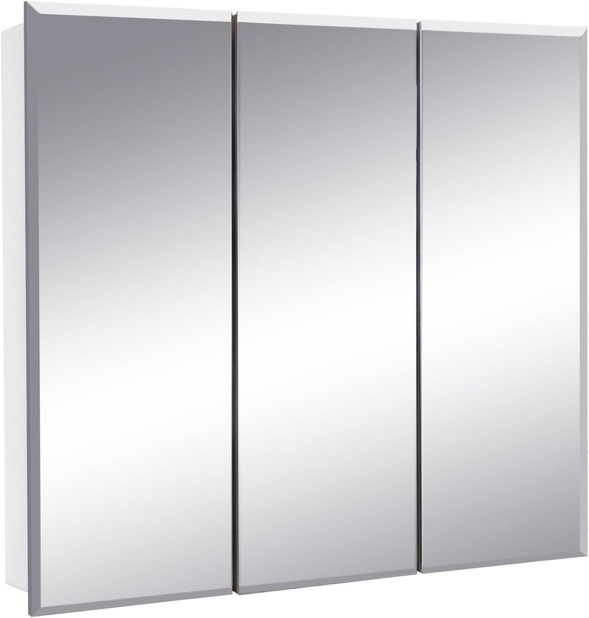 Design House Cyprus Bathroom Medicine Cabinet with Mirror, 25 Inch Recessed or Surface Mount Cabinet, 3 Frameless Mirrored Doors, 2 Shelves, White, Pre-Assembled, 597484