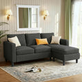 JAMFLY Couches for Living Room, 3-Seat Reversible Sectional Sofa with Convertible Ottoman, Modern Ribbed Fabric L-Shaped Couch for Small Apartment, Studio & Office, Easy Assembly, Grey