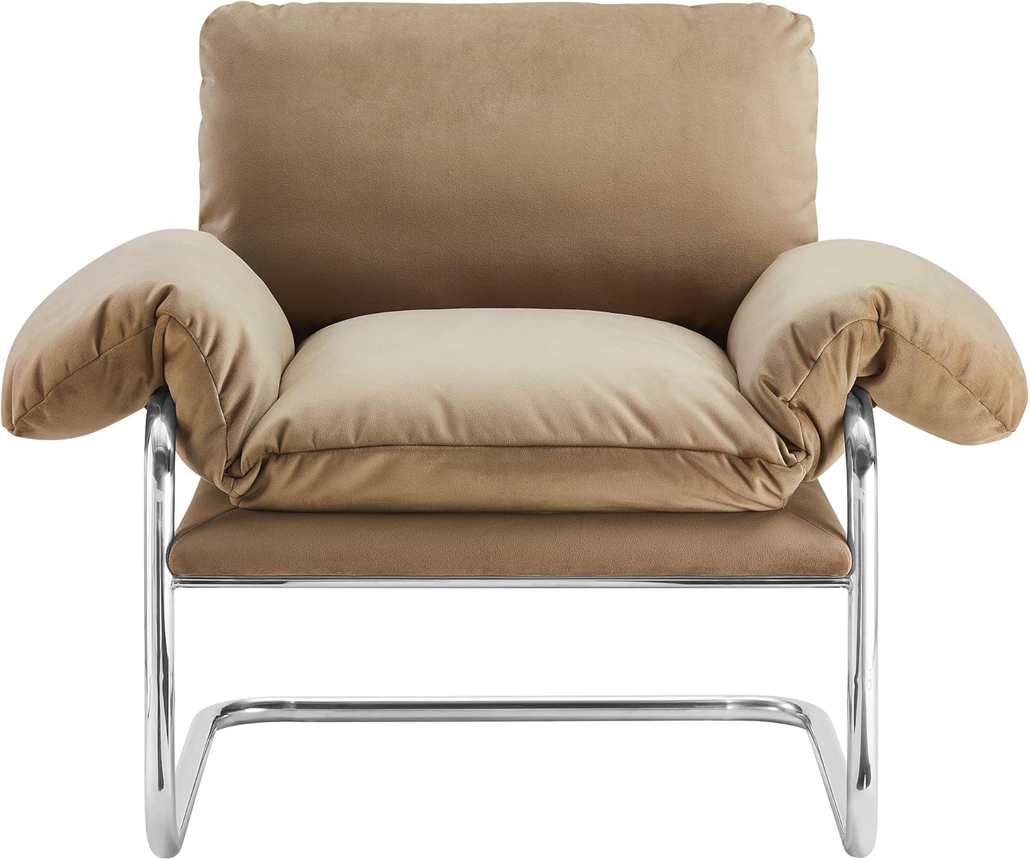 Modway Ansel Performance Velvet Accent Chair in Taupe - Stain-Resistant Velvet Lounge Chair for Living Room, Bedroom - Corner Reading Chair with Arms and Removable Cushions