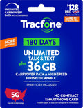 Tracfone $128 Unlimited Talk & Text, 36 GB of Data / 180 Days (Physical Card)