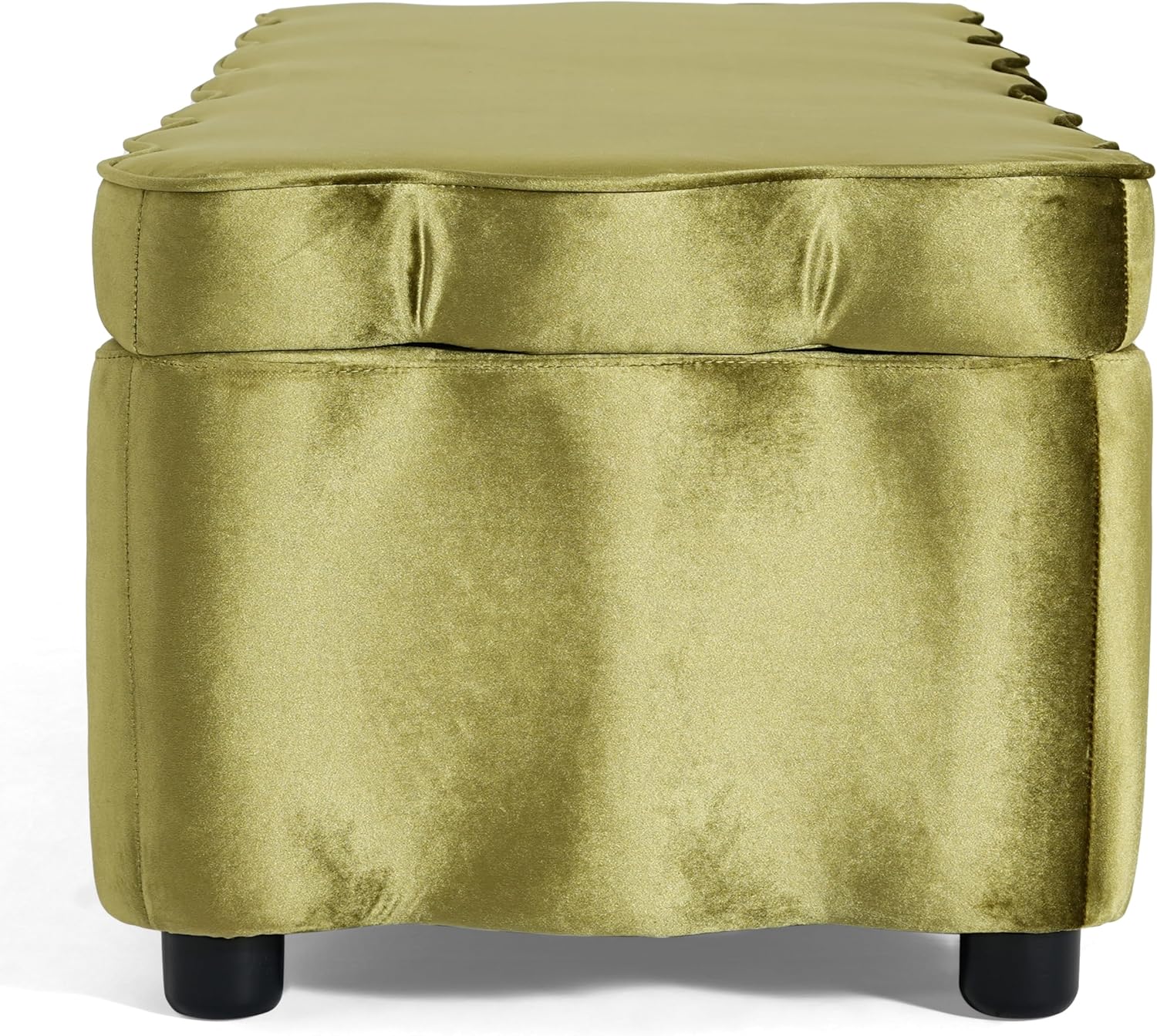 Christopher Knight Home Pean Living Room Ottoman with Storage, Velvet Upholstered Storage Ottoman Bench, Sofa Foot Stool with Wood Frame, Bedroom End of Bed Bench, Chic Scalloped Design, Olive Green