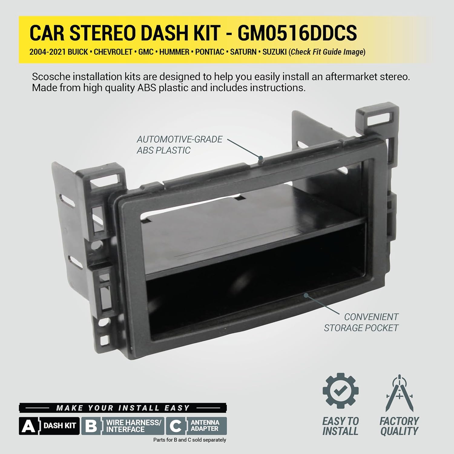 Scosche GM0516DDCS Double DIN Radio Install Dash Kit Compatible with Select 2004-21 Buick, Chevrolet, GMC, Hummer, Pontiac, Saturn and Suzuki Vehicles - Complete Car Stereo Installation Interface Kit